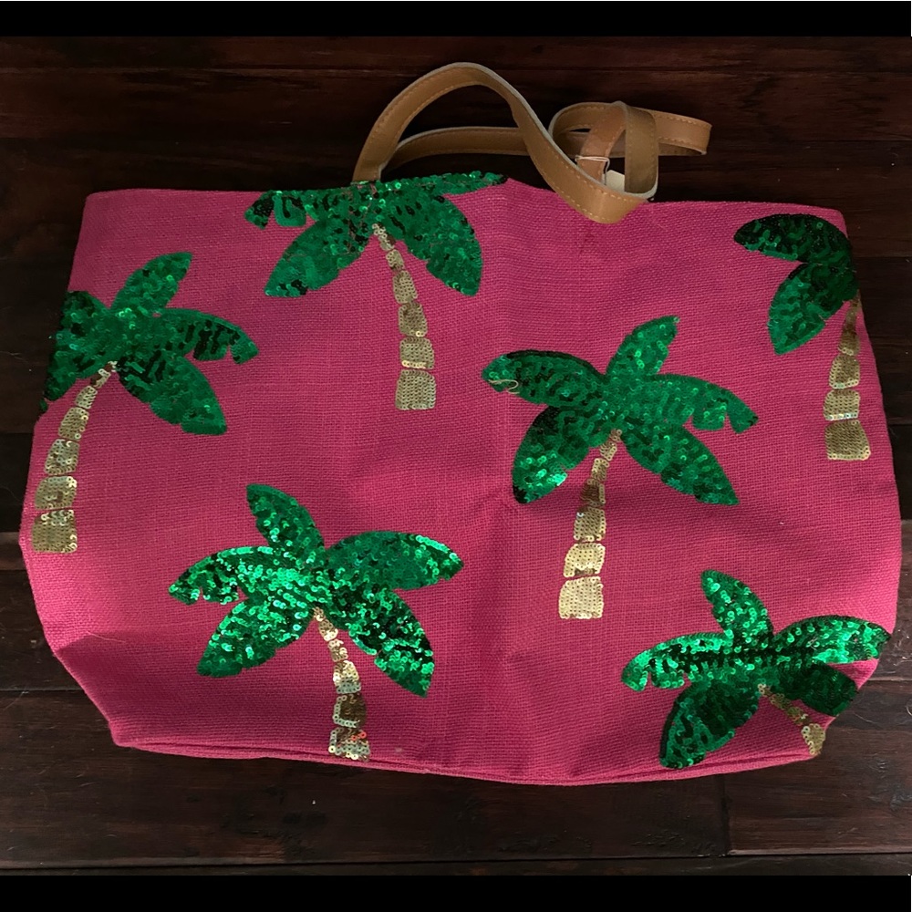 Sequined Palm tree tote